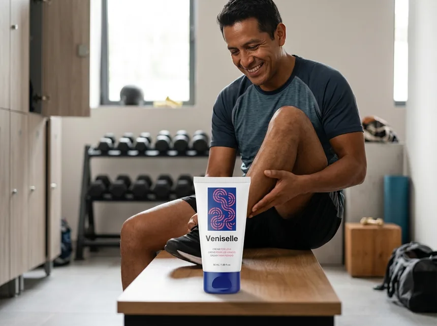 Sportif massant ses jambes après une séance d'entraînement intense